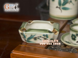 Bộ ấm chén dáng vại men vuốt, vẽ tre xanh, đầy đủ phụ kiện 600ml