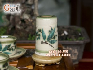 Bộ ấm chén dáng vại men vuốt, vẽ tre xanh, đầy đủ phụ kiện 600ml