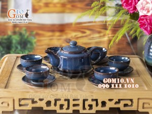 Bộ ấm chén dáng vuông dẹt men hỏa biến 350ml