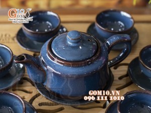 Bộ ấm chén dáng vuông dẹt men hỏa biến 350ml