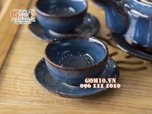 Bộ ấm chén dáng vuông dẹt men hỏa biến 350ml