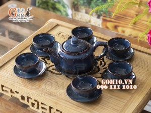 Bộ ấm chén dáng vuông dẹt men hỏa biến 350ml