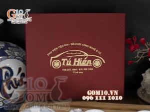 Bộ ấm chén dáng vuông dẹt men trắng kẻ chỉ vàng - in logo