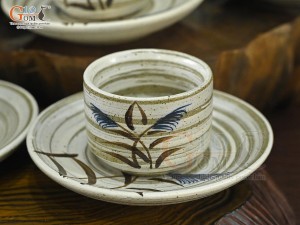 Bộ ấm chén dáng vuông gốm hồng sa vẽ bông lau, 350ml