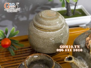 Bộ ấm chén dáng vuông men hỏa biến gấm vàng đầy đủ phụ kiện, 400ml