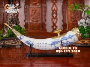 Bộ ấm chén dáng vuông men rạn cổ bọc đồng, cảnh sơn thủy, đầy đủ phụ kiện (gồm khay)