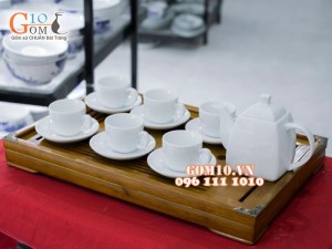 Bộ ấm chén dáng vuông men trắng