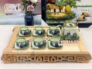 Bộ ấm chén vuông men vuốt, vẽ Cá 340ml