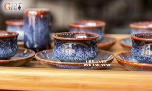 Bộ ấm chén dáng vuông men xanh sóng biển