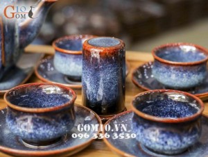 Bộ ấm chén dáng vuông men xanh sóng biển