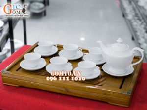 Bộ ấm chén đèn thần men trắng 500ml