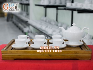 Bộ ấm chén đèn thần men trắng 500ml