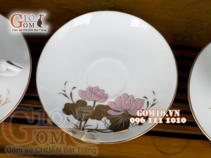 Bộ ấm chén đèn thần men trắng họa tiết Sen - vẽ vàng