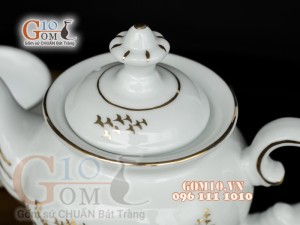 Bộ ấm chén phú quý men trắng họa tiết Thuận Buồm Xuôi Gió - vẽ vàng