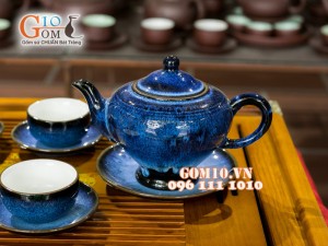 Bộ ấm chén đèn thần hỏa biến thanh điểu CỐT GỐM, đầy đủ phụ kiện