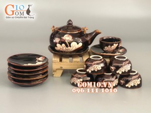 Bộ ấm chén độc ẩm khắc sen đĩa rời