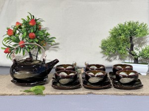 Bộ ấm chén giang tây men hỏa biến chén lòng hoa cao cấp