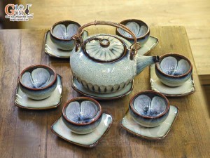 Bộ ấm chén giang tây men hỏa biến thỏ ngọc chén lòng hoa 450ml