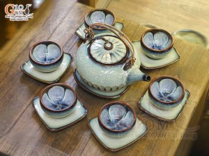 Bộ ấm chén giang tây men hỏa biến thỏ ngọc chén lòng hoa 450ml