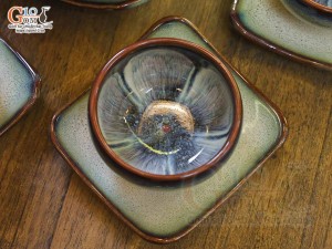 Bộ ấm chén giang tây men hỏa biến thỏ ngọc chén lòng hoa 450ml