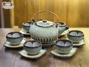 Bộ ấm chén giang tây men hỏa biến thỏ ngọc chén lòng hoa 450ml