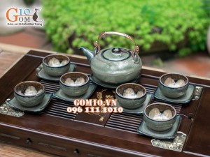 Bộ ấm chén giang tây nâu thỏ chén lòng hoa