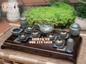 Bộ ấm chén giang tây nâu thỏ chén lòng hoa, đầy đủ phụ kiện