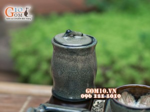 Bộ ấm chén giang tây nâu thỏ chén lòng hoa, đầy đủ phụ kiện