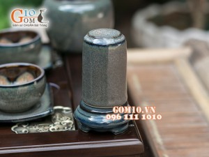 Bộ ấm chén giang tây nâu thỏ chén lòng hoa, đầy đủ phụ kiện