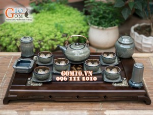 Bộ ấm chén giang tây nâu thỏ chén lòng hoa, đầy đủ phụ kiện