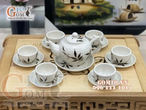 Bộ ấm chén gốc cây men gốm, vẽ trúc 400ml