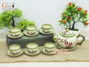 Bộ ấm chén gốc cây men vuốt, vẽ hoa đào 500ml