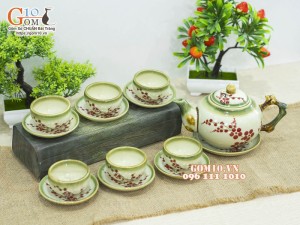 Bộ ấm chén gốc cây men vuốt, vẽ hoa đào 500ml