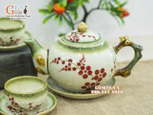 Bộ ấm chén gốc cây men vuốt, vẽ hoa đào 500ml