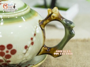Bộ ấm chén gốc cây men vuốt, vẽ hoa đào 500ml