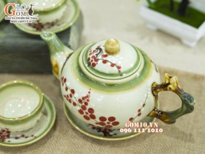 Bộ ấm chén gốc cây men vuốt, vẽ hoa đào 500ml