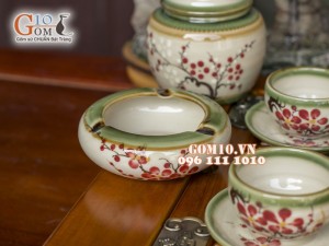Bộ ấm chén gốc cây men vuốt, vẽ hoa đào, 3 món phụ kiện 500ml