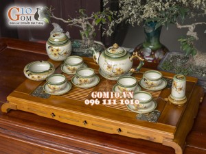 Bộ ấm chén gốc cây men vuốt, vẽ mai vàng, đầy đủ phụ kiện 500ml