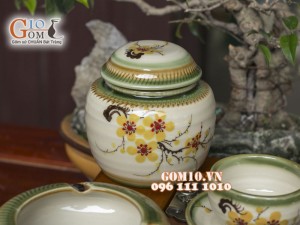 Bộ ấm chén gốc cây men vuốt, vẽ mai vàng, đầy đủ phụ kiện 500ml