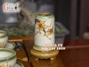 Bộ ấm chén gốc cây men vuốt, vẽ mai vàng, đầy đủ phụ kiện 500ml