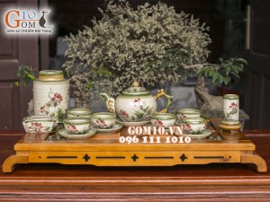 Bộ ấm chén gốc cây men vuốt, vẽ sen, đầy đủ phụ kiện 500ml