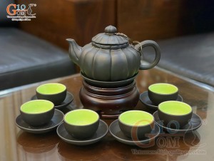 Bộ ấm chén gốm dáng bí ngô đen, 400ml