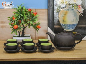 Bộ ấm chén gốm dáng bưởi màu đen, 450ml