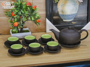 Bộ ấm chén gốm dáng bưởi màu đen, 450ml