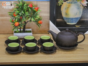 Bộ ấm chén gốm dáng bưởi màu đen, 450ml
