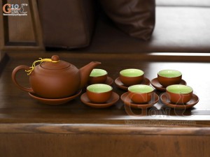 Bộ ấm chén gốm dáng bưởi màu đỏ, 450ml