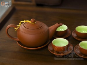 Bộ ấm chén gốm dáng bưởi màu đỏ, 450ml