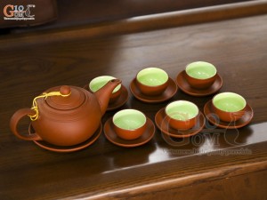 Bộ ấm chén gốm dáng bưởi màu đỏ, 450ml