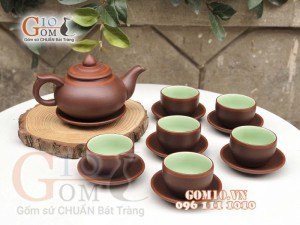 Bộ ấm chén gốm nâu dáng chóp nhỏ 300ml