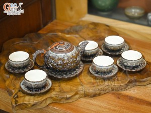 Bộ ấm chén gốm dáng nhật men hỏa biến vân đá, 200ml